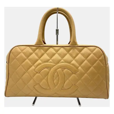 Chanel Beige Caviar Skin Matelasse Coco Mark Bowling Bag Handbag