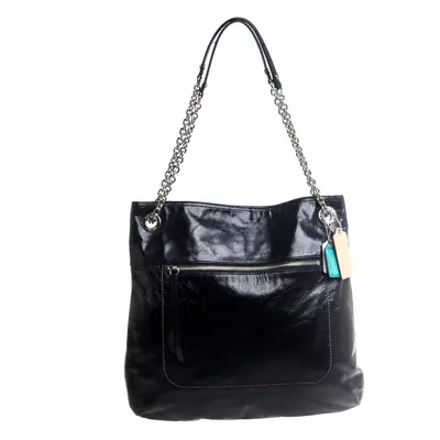 Coach Black Crackled Leather Chain Tote