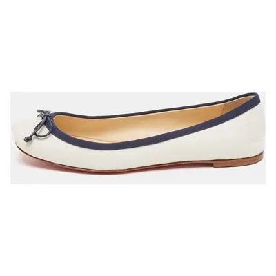 Christian Louboutin White/Blue Coated Raffia Ballet Flats Size