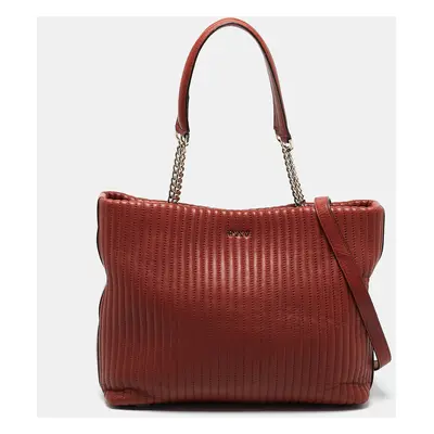 DKNY Brick Red Leather Pinstripe Gansevoort Tote