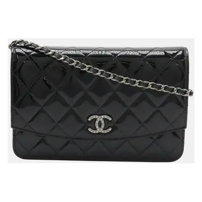 Chanel Black Leather Brilliant Matelasse Chain Wallet