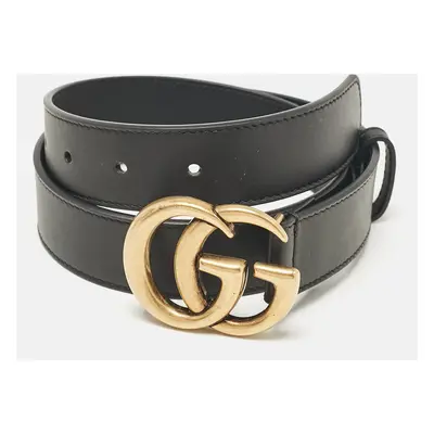 Gucci Black Leather GG Marmont Buckle Belt 70CM