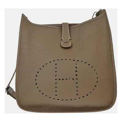 Hermes Etoupe Taurillon Clemence Evelyne Gm Shoulder Bag