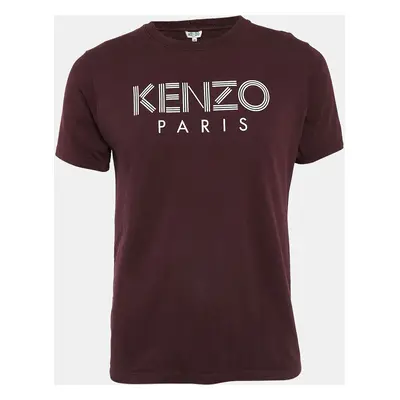 Kenzo Burgundy Logo Print Cotton Crew Neck T-Shirt