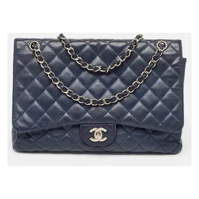 Chanel Navy Blue Quilted Caviar Leather Maxi Classic Single Flap Bag