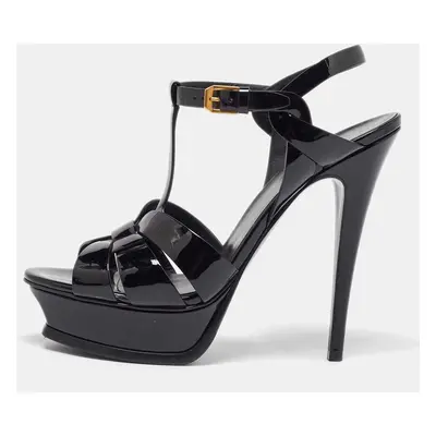 Saint Laurent Black Patent Leather Tribute Platform Sandals Size