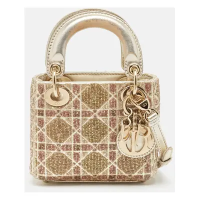 Dior Gold Cannage Leather Micro Beaded Lady Dior Tote