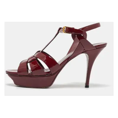 Saint Laurent Burgundy Patent Leather Tribute Platform Sandals Size