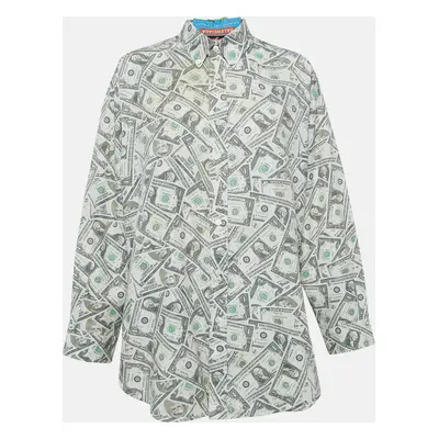 Balenciaga Green USD Print Cotton Blend Oversized Shirt