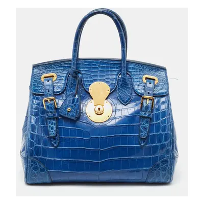 Ralph Lauren Blue Shine Crocodile Ricky Tote