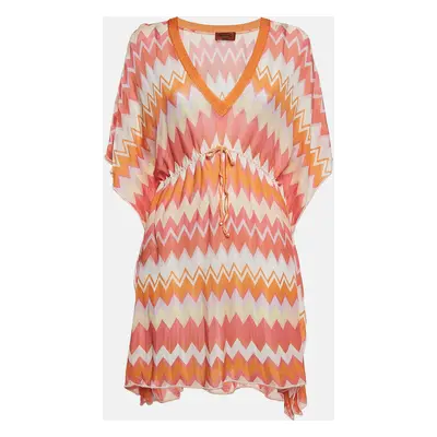 Missoni Mare Orange Chevron Knit Drawstring Cover-Up Kaftan Dress