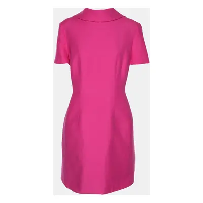 Valentino Pink Wool Blend Crepe Open Back Bow Detail Mini Dress