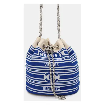 Chanel White/Blue Leather Knit Drawstring Bag Chainbag