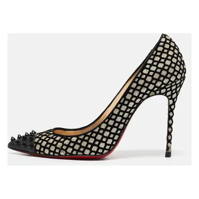 Christian Louboutin Black/Gold Glitter and Patent Leather Geo Pumps Size