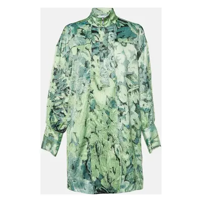 Ganni Green Abstract Floral Print Satin Mini Dress