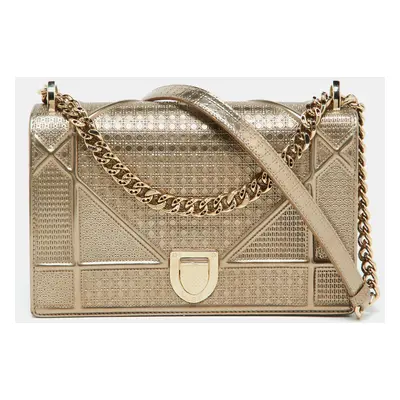 Dior Metallic Microcannage Leather Medium Diorama Flap Shoulder Bag