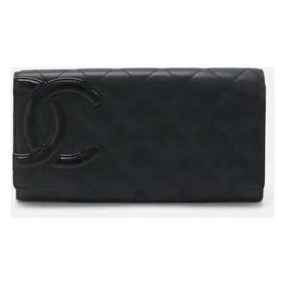 Chanel Pink Black Leather Cambon Line Bifold Wallet