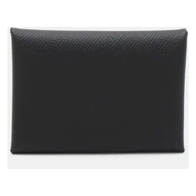 Hermes Black Leather Calvi Duo Card Case