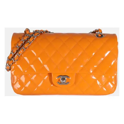 Chanel Orange Quilted Patent Medium Classic Double Flap Bag