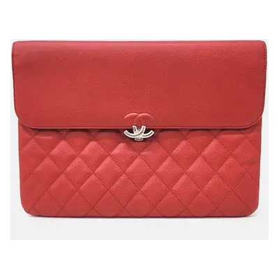 Chanel Red Leather Chanel Caviar Flap New Medium Clutch