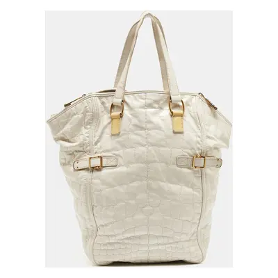 Yves Saint Laurent Off White Croc Embossed Patent Leather Downtown Tote