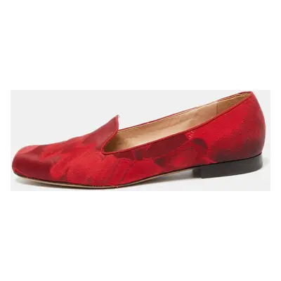 Valentino Red Satin Embroidered Smoking Slippers Size