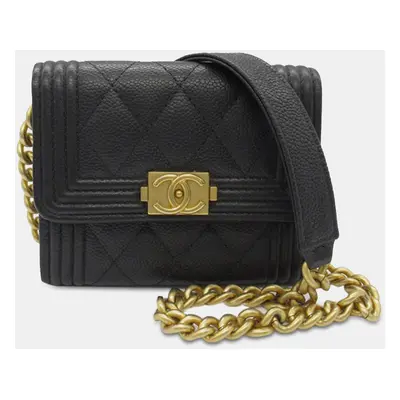 Chanel Quilted Caviar Boy Card Holder with Chain