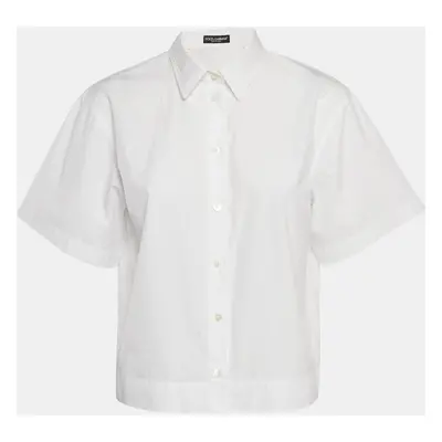 Dolce & Gabbana White Cotton Button Front Crop Shirt