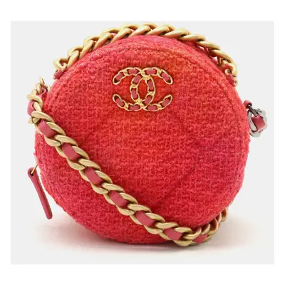 Chanel Pink Canvas Tweed Round Chain Shoulder Bag