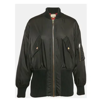 Gucci Black Nylon Rib Trim Nylon Padded Bomber Jacket