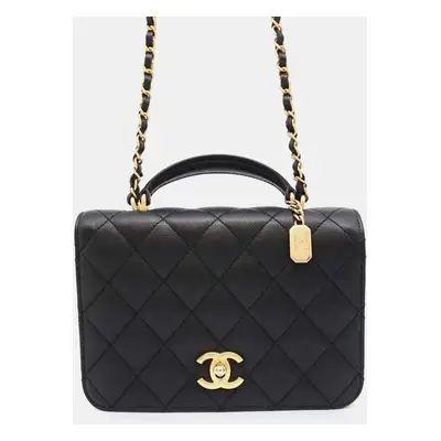 Chanel Black Matelasse Coco Mark Caviar Skin Chain Shoulder Bag