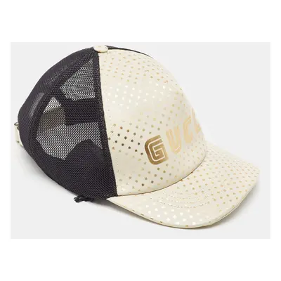 Gucci Off White Stars Logo Print Leather & Nylon Baseball Cap