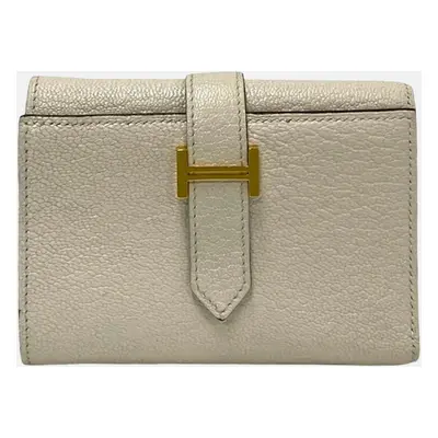 Hermes White Leather Chevre Mysore Bearn Leather Mini Wallet