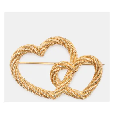 Dior Gold Tone Metal Double Heart Brooch