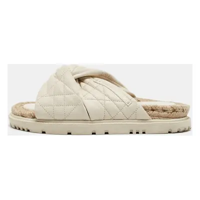 Dior Cream Cannage Quilted Leather D-Twist Espadrille Flat Sandals Size 38.5