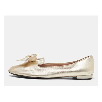 Miu Miu Gold Leather Bow Loafers Size 38.5