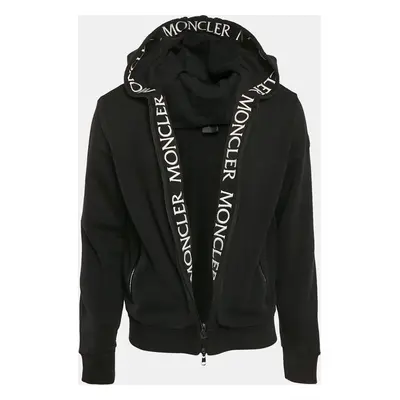 Moncler Black Logo Embroidered Cotton Knit Manglia Cardigan Hoodie