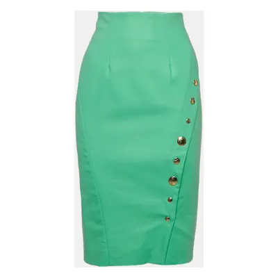 Versace Collection Green Cotton Blend Button Detail Pencil Skirt