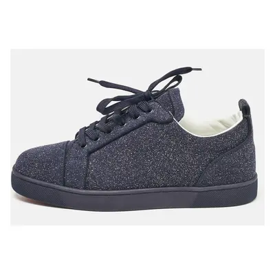 Christian Louboutin Navy Blue Glitter Suede Louis Junior Low Top Sneakers Size