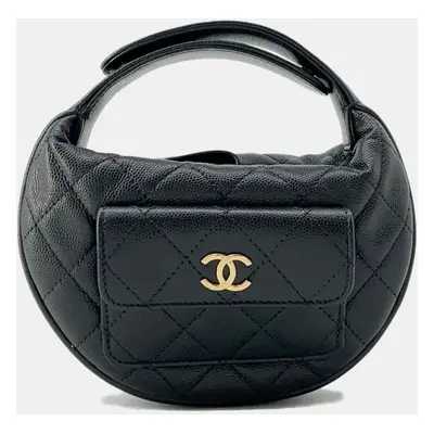 Chanel Caviar Skin Black Coco Mark Matelasse Bag