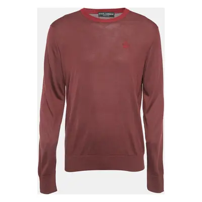 Dolce & Gabbana Burgundy Silk Knit Crew Neck Sweatshirt