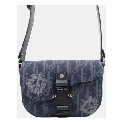 Dior Navy Cotton Denim Leather Oblique Saddle Shoulder Bag