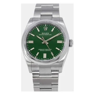 Rolex Green Stainless Steel Oyster Perpetual Automatic Men's Wristwatch mm