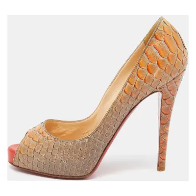 Christian Louboutin Beige Python Leather Altadama Peep Toe Pumps Size