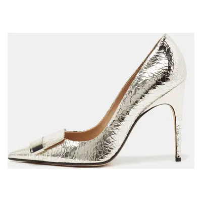 Sergio Rossi Silver Croc Embossed Leather Pumps Size