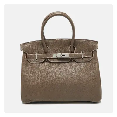 Hermes Etoupe Grey Taurillon Clemence Leather Palladium Finish Birkin Bag