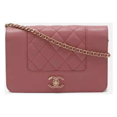 Chanel Pink Leather Mademoiselle Matelasse Chain Wallet Shoulder Bag