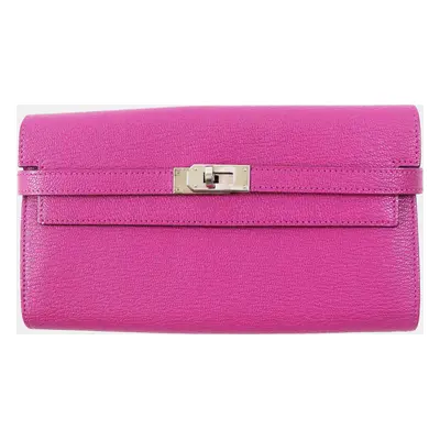 Hermes Kelly Wallet Rose Purple Silver Purple Leather