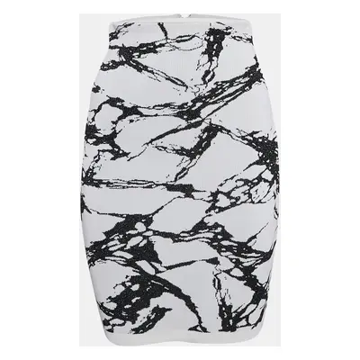 Balmain White/Black Abstract Knit High Rise Pencil Skirt