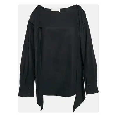 Chloe Navy Blue Cotton Cold-Shoulder Blouse